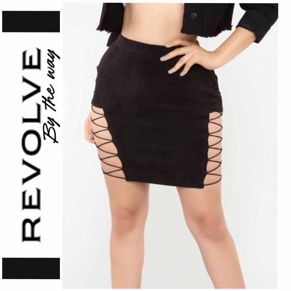 Revolve By The Way double split elastic lace skirt, black, S, stretchy, NWT